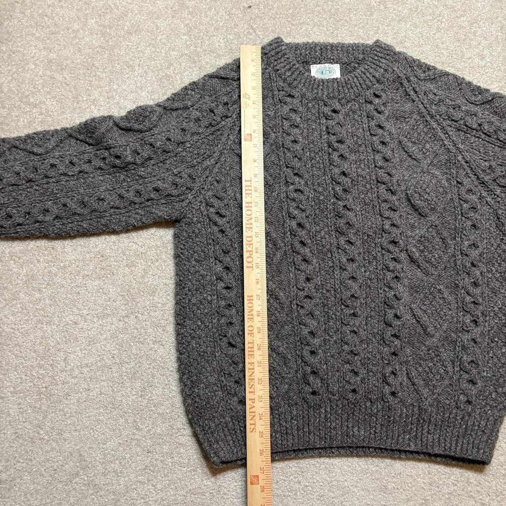 Vtg Blarney Woollen Mills Sweater Medium Brown Wool Cable Knit Aran Fisherman - Picture 6 of 7